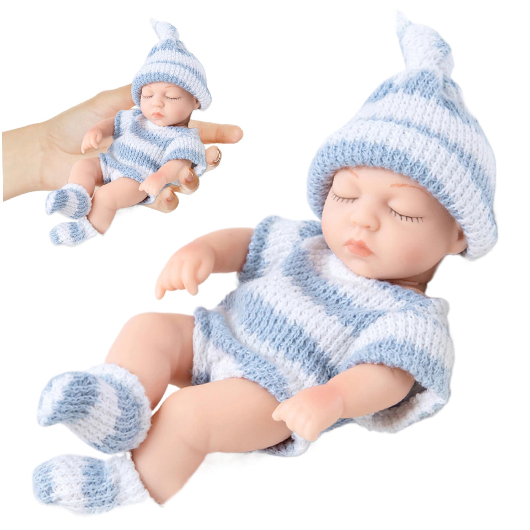 Whyzsjnclg Mini Silicone Baby Dolls 7 Inch Realistic Newborn for Children's, Blue, Soft Full Body Silicone Baby with Clothes