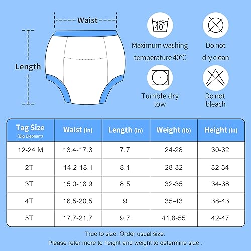 Miniatura 4 de BIG ELEPHANT Pantalones de entrenamiento para niños pequeños, ropa interior absorbente de algodón suave para bebés niños y niñas