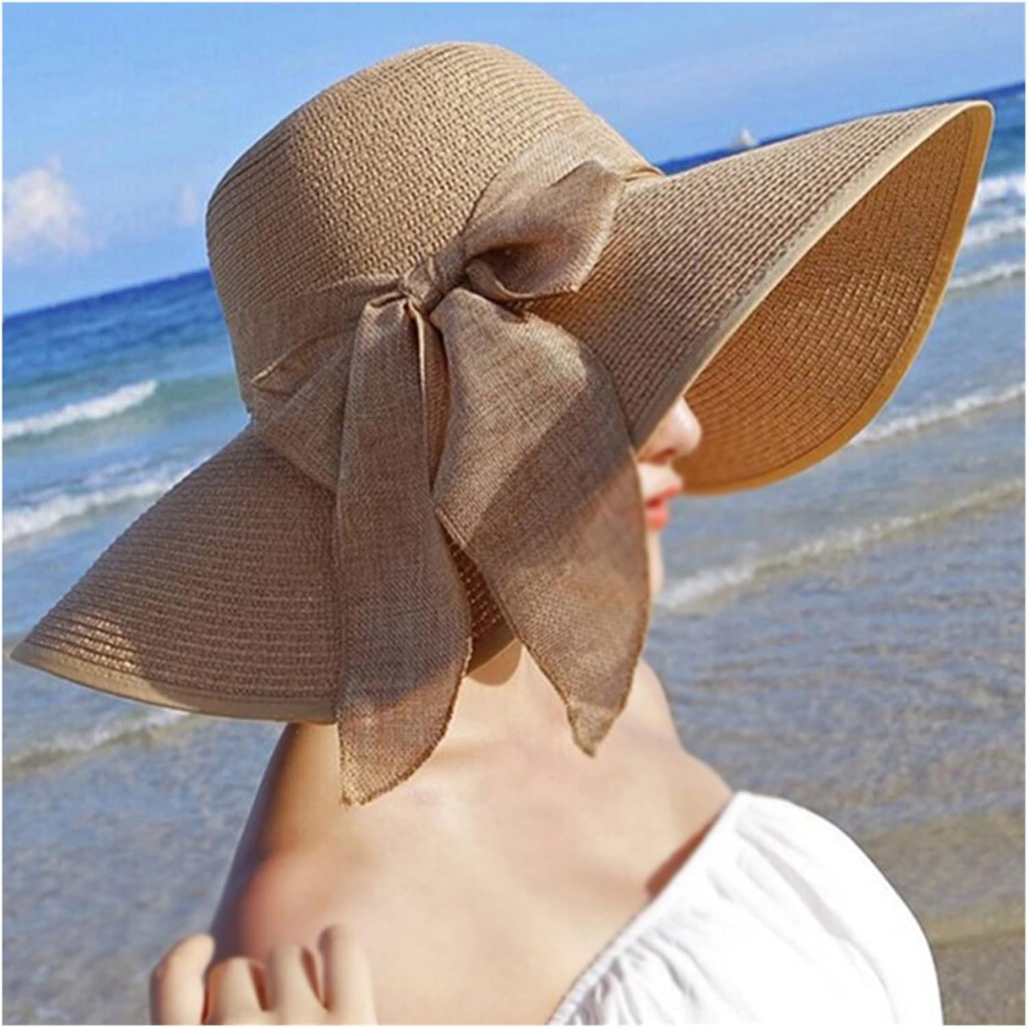 Ladies hat Wide Side Soft hat Ladies Outdoor Foldable Beach Sun hat Beach Walking hat hat(D)