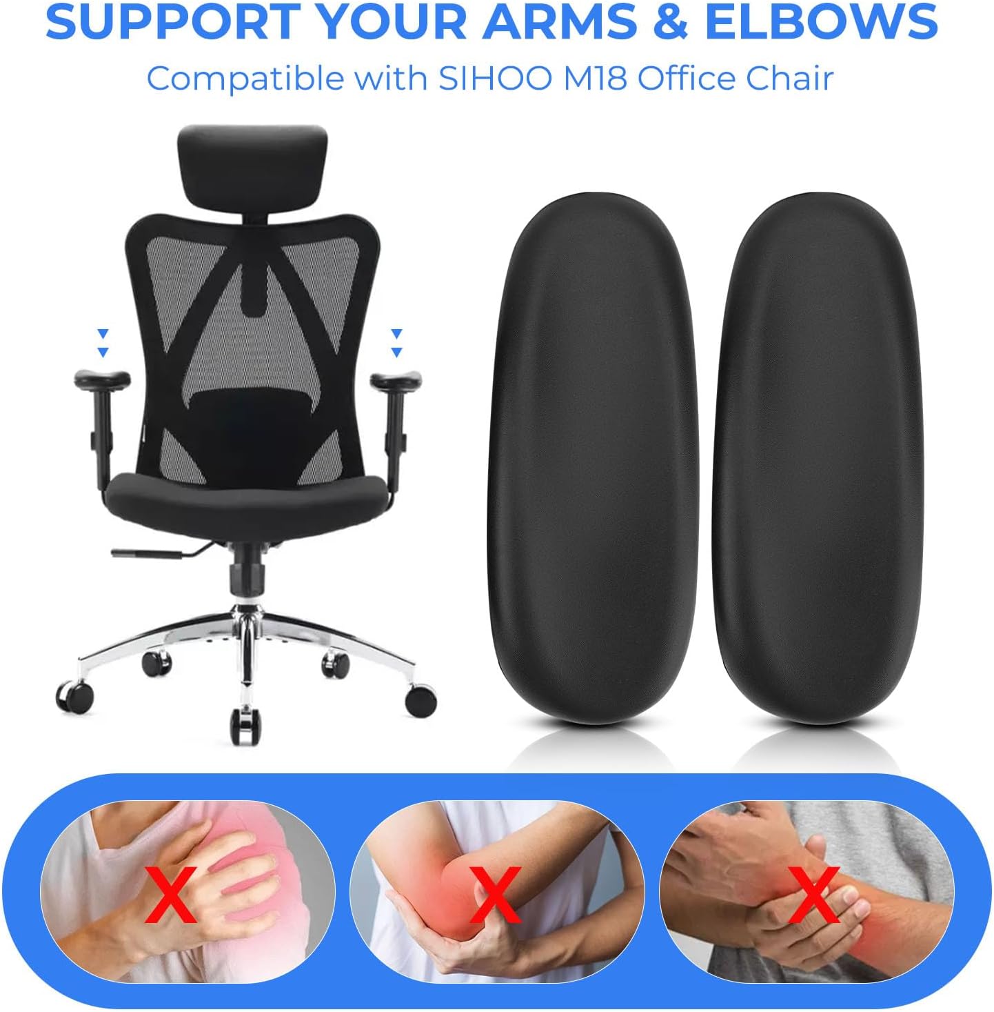 Armrest Pads Replacement for Sihoo M18 Chair -Ergonomic Chair armrest Parts, arm Pads caps for SIHOO M18 Chair,Black