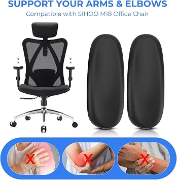 Armrest pads replacement for Sihoo M18 office chair -Ergonomic office chair armrest replacement parts, arm pads caps for SIHOO M18 Chair,black