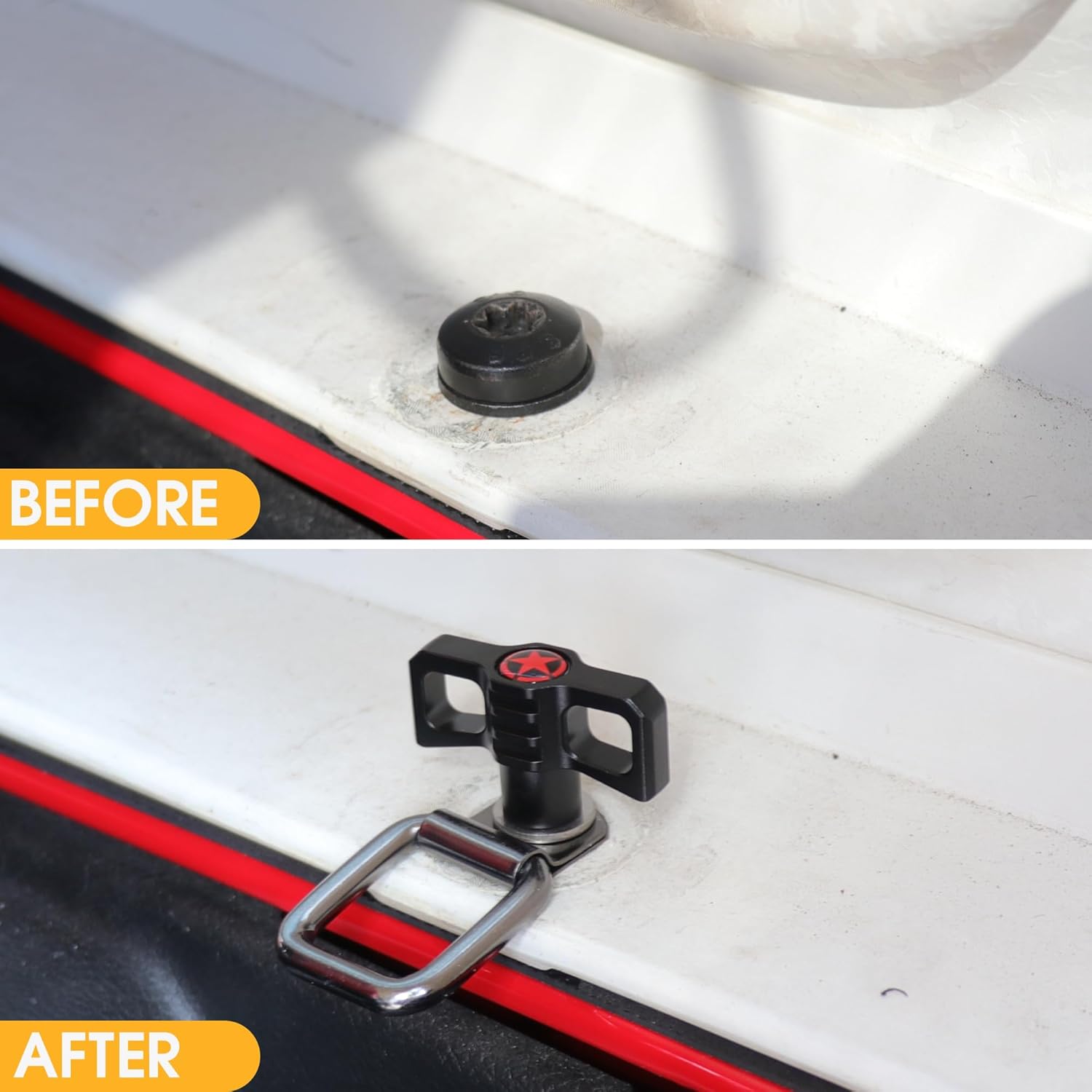 Sukemichi Hardtop Removal Lift Quick Release Bolts Thumb Screws with D Ring Tie Down Anchors for Jeep Wrangler TJ JK JL 4XE Gladiator JT Ford Bronco Accessories - Hard Top Removal Screws(Star)