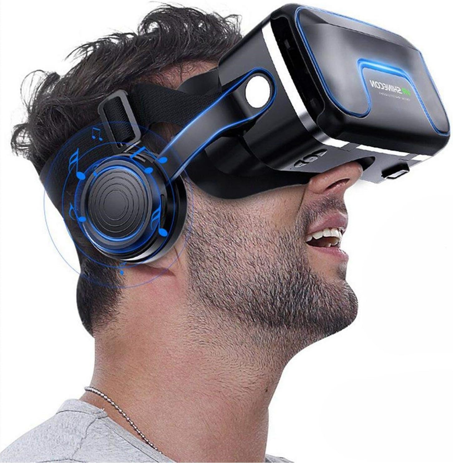 VR Glass Virtual Reality Headset w/Remote & Headphone for iPhone 11 Pro XS XR X 8 7 6 S +, Samsung Galaxy S10 E S9 S8 S7 S6 Edge, 3D VR Goggle for 3D Movie & Game for iOS & Android Smartphone, Black