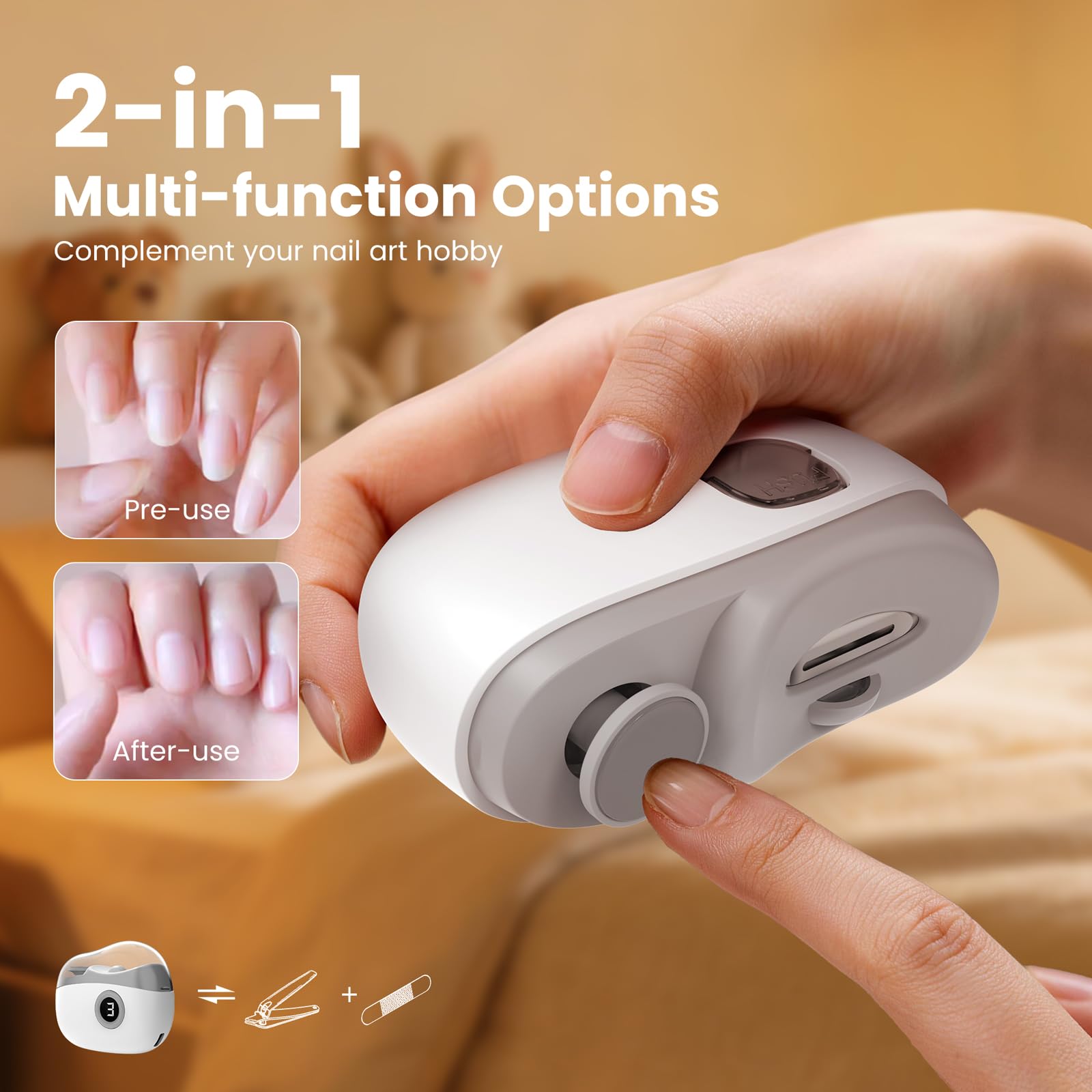 Coupe Ongle Electrique, 2-en-1 Coupe Ongle avec Lumière LED et Écran Numérique, 3 Vitesses Coupe-Ongles Électrique avec Rangement pour Les Résidus D'ongles, pour Bébés, Personnes âgées et Adultes