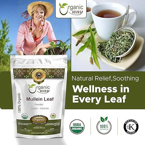 Miniatura 2 de ORGANIC WAY Polvo de hoja de gordolobo (Verbascum thapsus) - Cosecha silvestre europea  Certificado orgánico y Kosher  Vegano, sin OMG y sin gluten