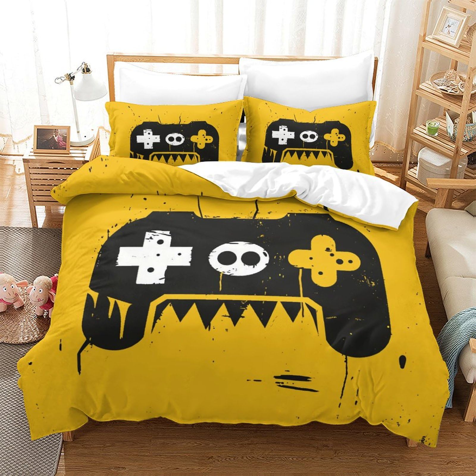 Housse de couette manette de jeu 3D parure de lit enfant douce avec fermeture