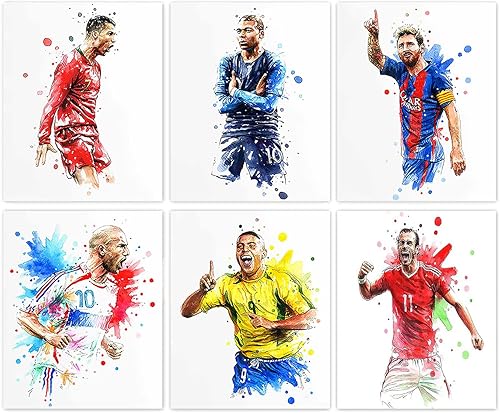 Pósteres artísticos de pared de estrella de fútbol, pósteres de Cristiano Ronaldo y Lionel Messi, impresiones motivacionales de fútbol de