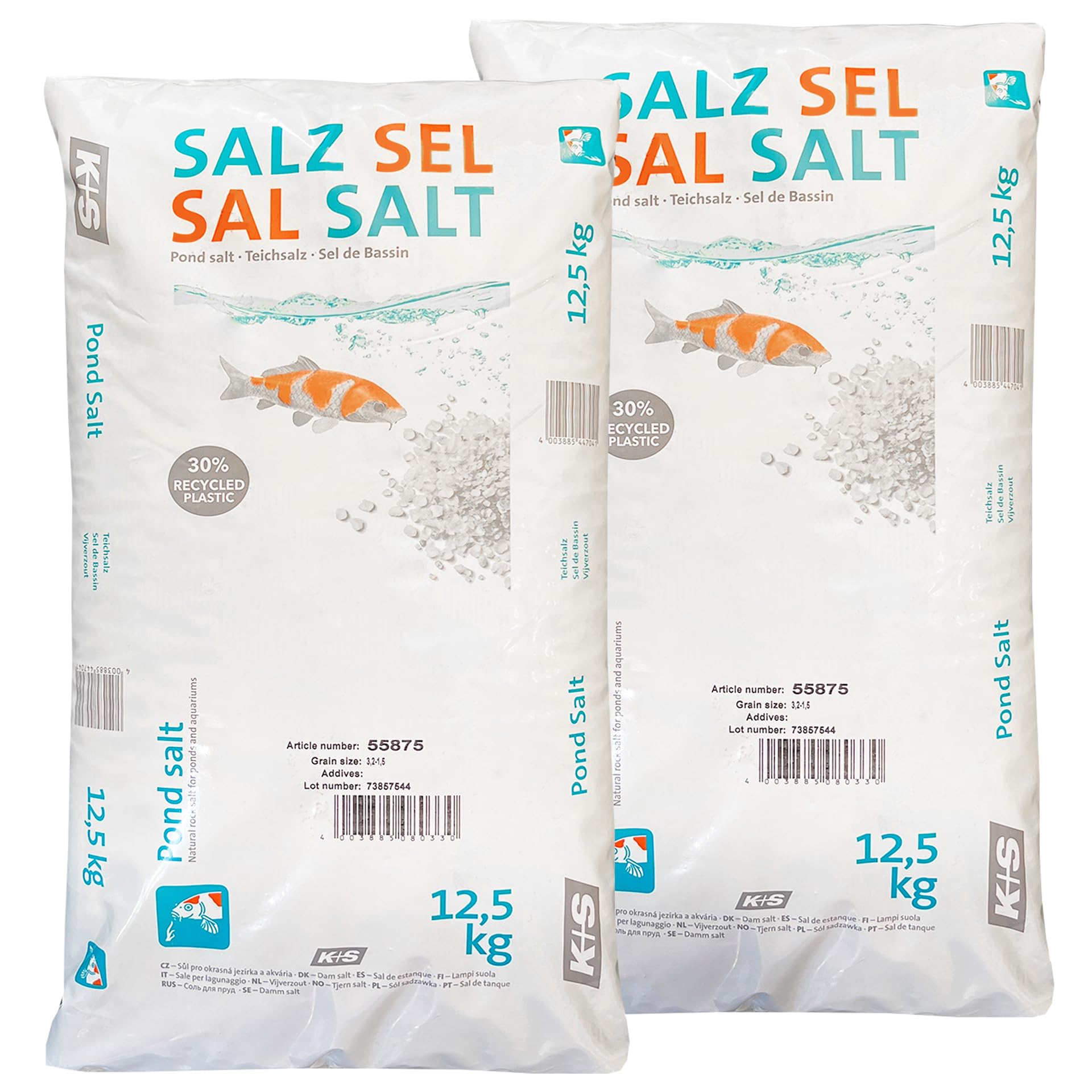 K+S Esco Teichsalz 25kg | Für Zierfische und Kois | Ohne chemische Zusätze | Unterstützt Gesundheit | Bekämpft Algen | 25 kg für 5000 l