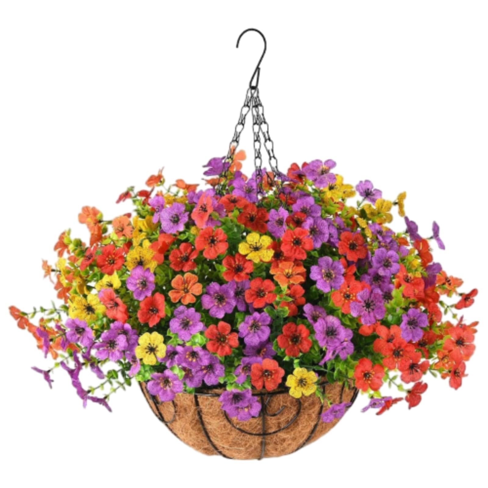 Jorcedi Orange/Yellow/Red Simulated Hanging Flower Basket Artificial Hanging Basket With Flowers Chain Hanging Basket Bracket For Home Outdoors Garden Patio Porch (D)