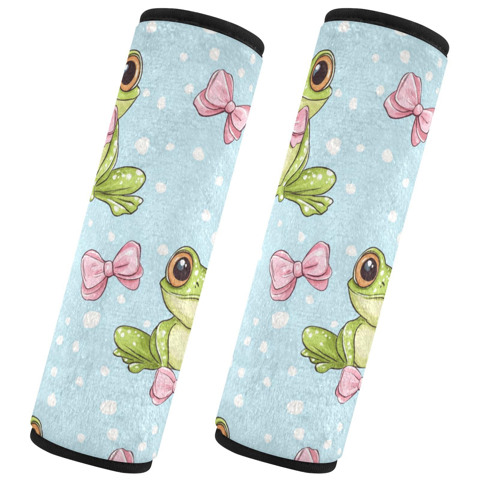 Seat Belt Covers 2 Pack Gree Frogs Car Seat Strap Covers Super Soft Cute Pink Bows Car Seat Neck Cover for Boys Girls Adults Babies S