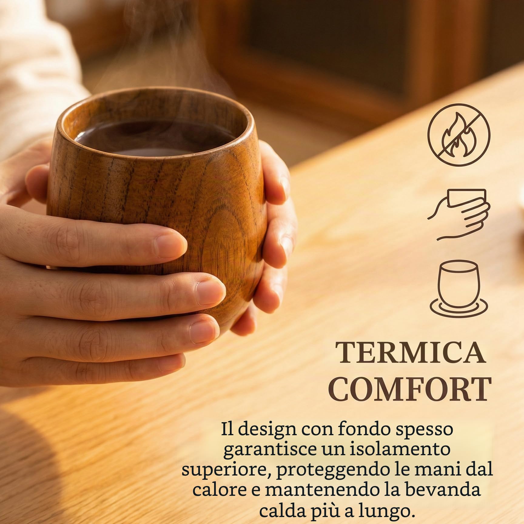 Hiceeden Confezione da 6 tazze da tè in legno, 113,4 g, in stile giapponese, realizzate a mano, in legno naturale, per bere, vino, latte, caffè