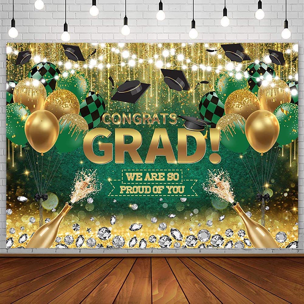 Buy AIBIIN 7x5ft Congrats Grad Backdrop Green Gold Glitter Diamond