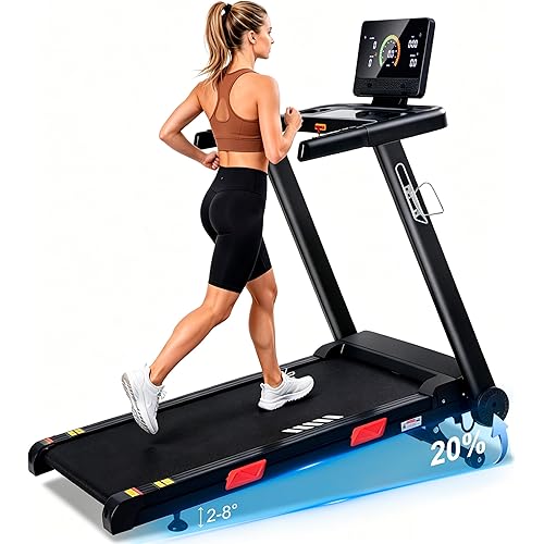 ATEEDGE Treadmill with Auto Incline, 20% Incline, 3.0HP, 10 MPH Running Machine, 18.5" Wide Belt, 350 lbs Capacity, Treadmill for Home with Bluetooth App