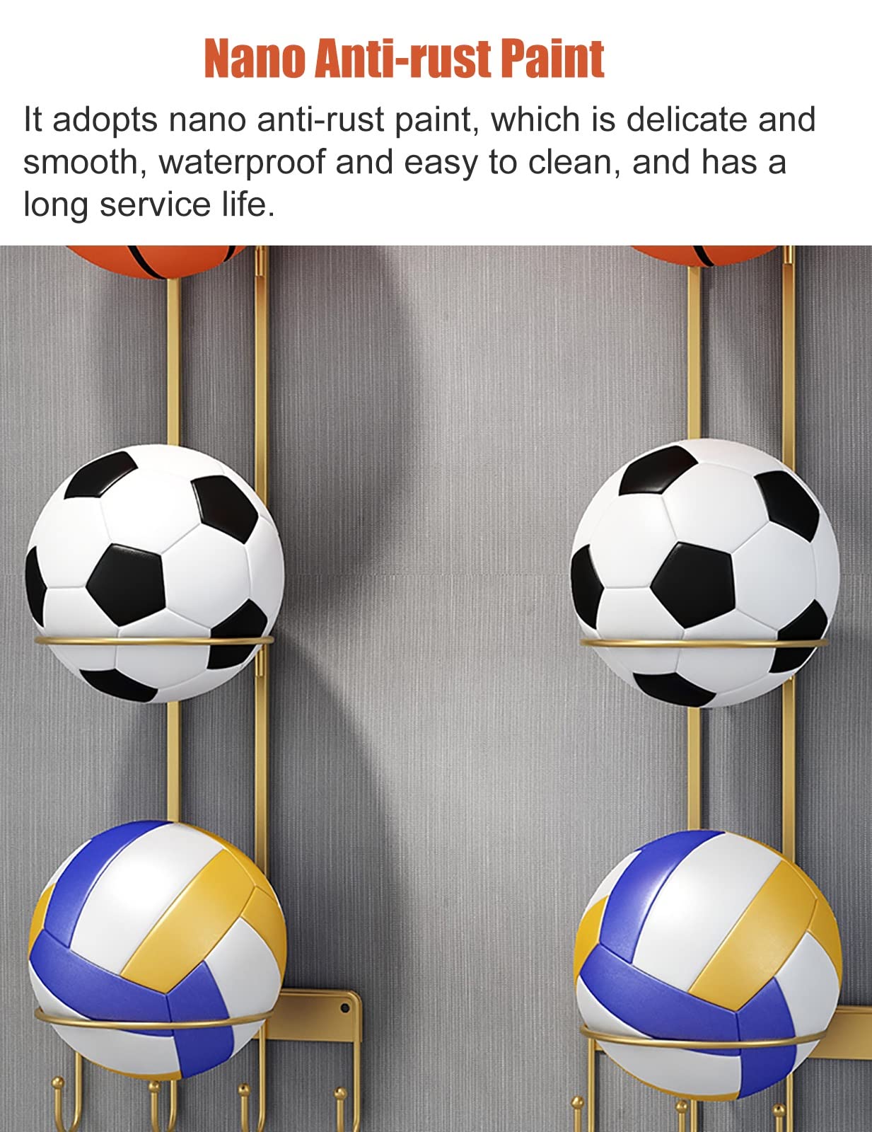 Soporte para balones de fútbol de Pared para el hogar, el Garaje o la Oficina, Organizador de Almacenamiento de Baloncesto, Soporte de exhibición de balones de (Oro