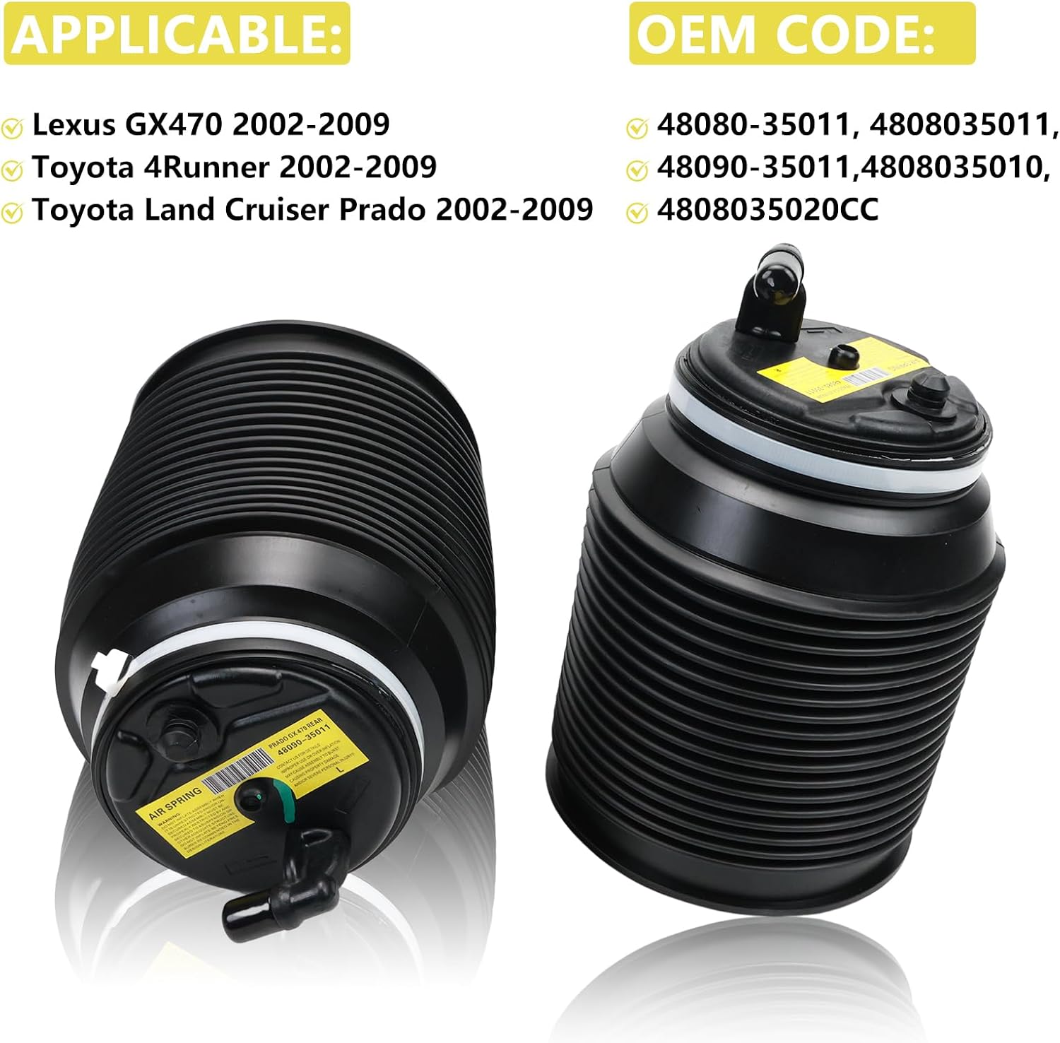 2PCS Rear Left and Right Air Suspension Spring Bags for 2002-2009 GX470 2002-2009 Land Cruiser Prado J120 4.7L 4Runner 2002-2009, Replace 48080-35011, 48090-35011