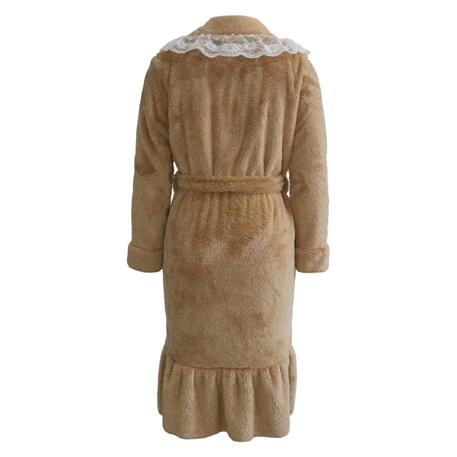 Generisch Accappatoio da donna in flanella, tinta unita, casual, a maniche lunghe, accappatoio termico, elegante abbigliamento da casa, kimono per comfort a casa