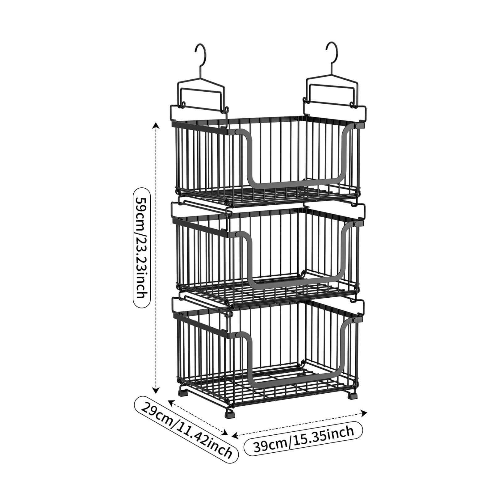 rockible Panier Suspendu En Métal Pratique Panier Cuisine Suspendu pour Placard, Noir, Trois Couches