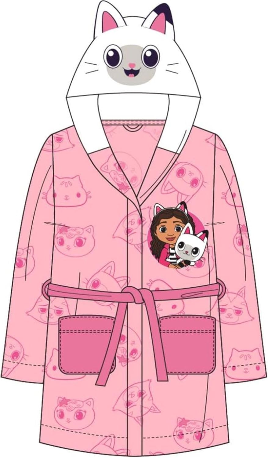 Gabby's Dollhouse onesie voor meisjes, alles in één Gabby fleece kinderpyjama, warme loungekleding, roze, 3-4 jaar