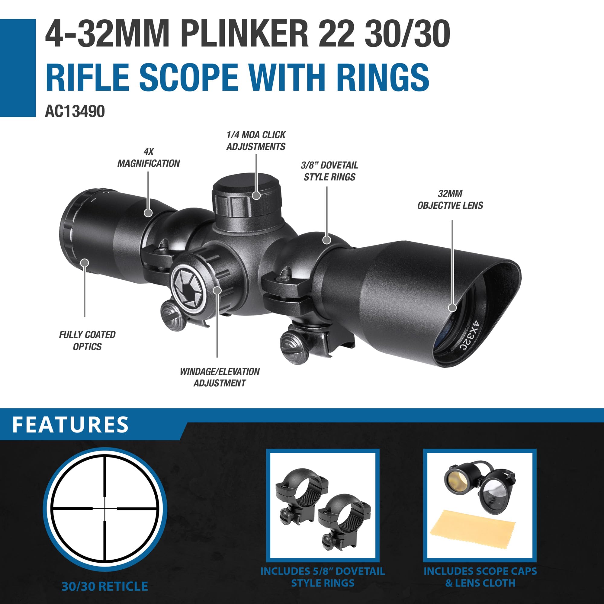 Snapklik.com : BARSKA 30/30 Crosshair Reticle Rifle Scope For .22 ...