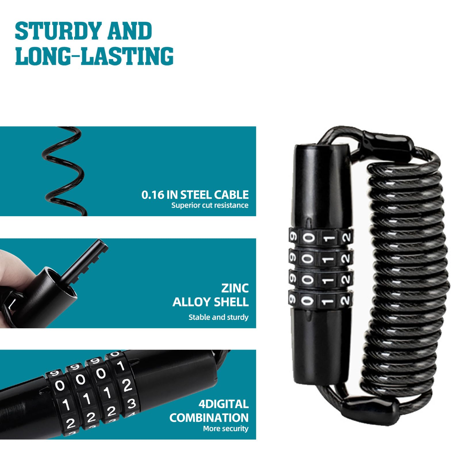 Combination Lock Motorcycle Helmet Lock, Bike Helmet Lock, 4 Digit Small Cable Lock, Retractable Stroller Lock, Luggage Lock?Scooter Lock?Luggage Lock