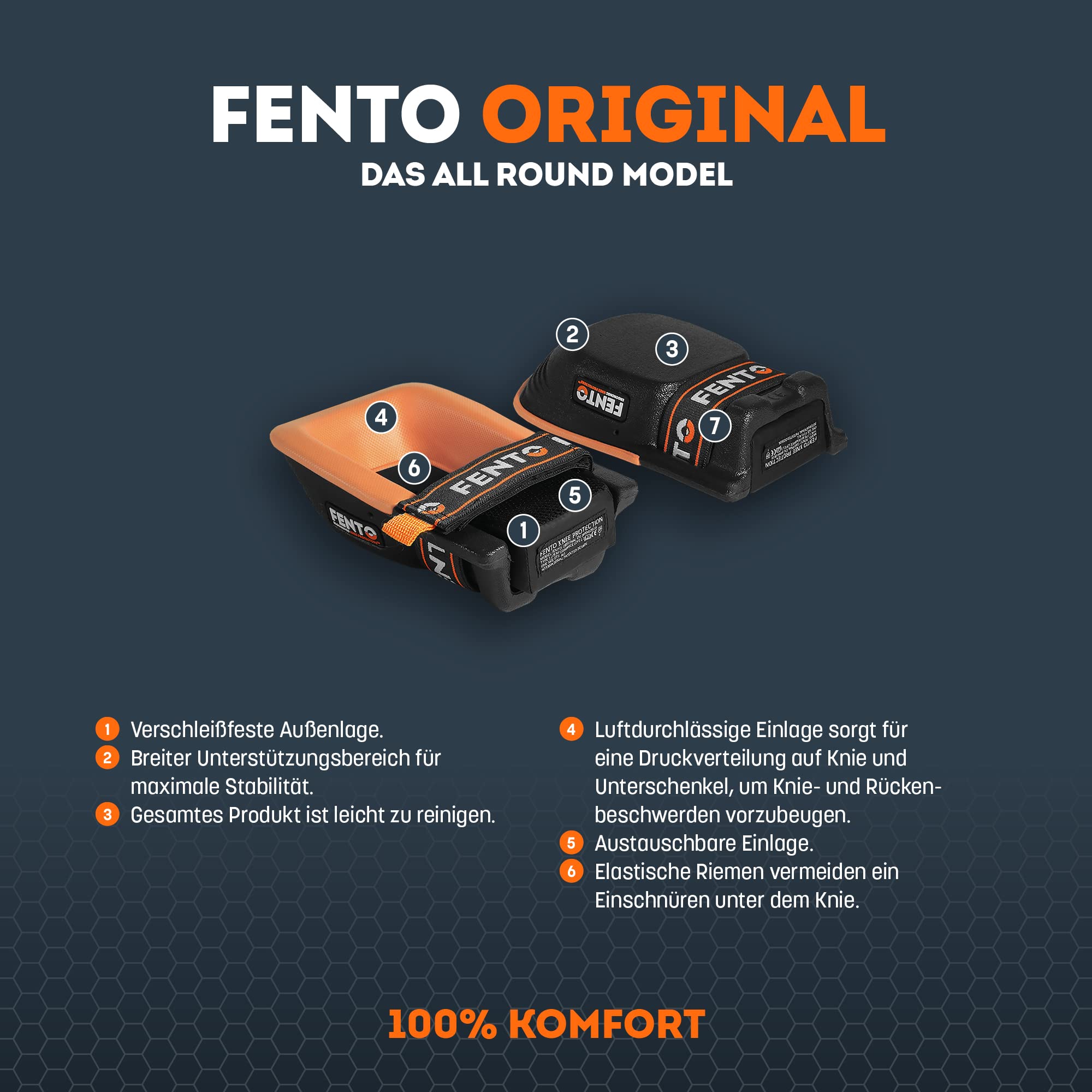 FENTO ORIGINAL - Knieschoner Arbeiten für Profis im Baugewerbe, Boden- und Fliesenleger, Garten- und Landschaftsbauer, Perfekte Ergonomie, 100% Komfort, 1 Paar