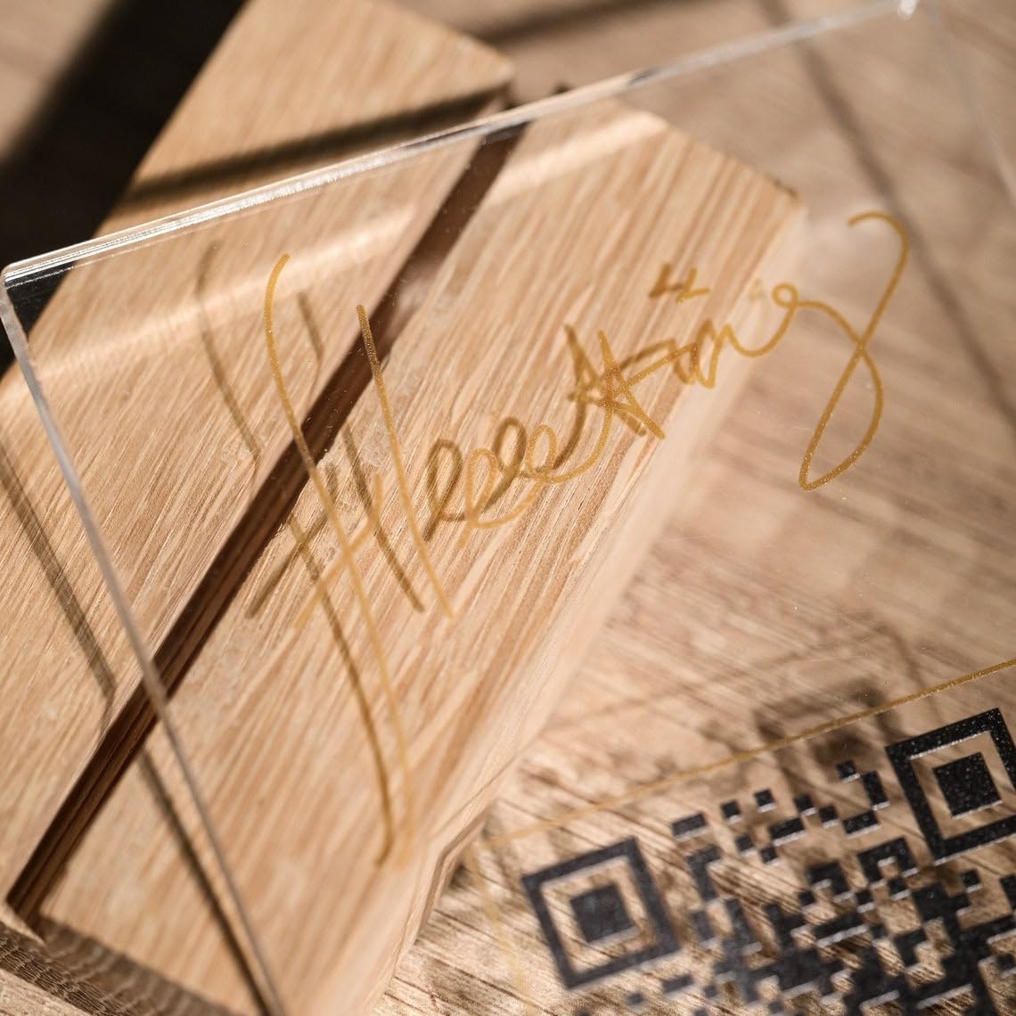 Paquete de 5 carteles impresos de madera acrílica para dejar reseña, menú de pago, soporte de código qr para café, restaurante, tienda