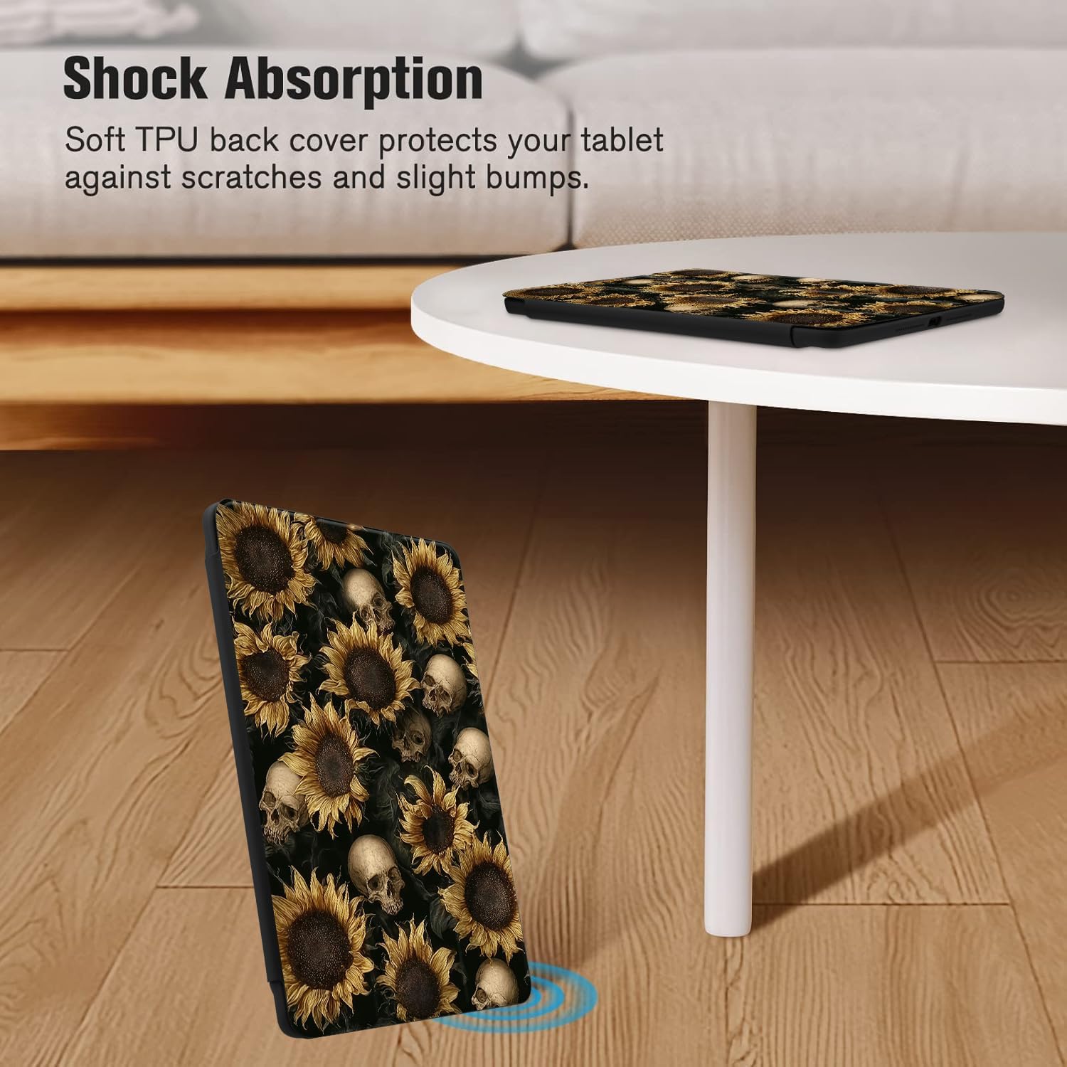 Funny Halloween Skeleton Case for Ipad Pro 12.9 Inch 5Th/6Th Gothic Sunflower Skull Cover Black Shell Auto Sleep/Wake Anti-Slip Shockproof Cover with Clear Back & Pencil Holder image 4