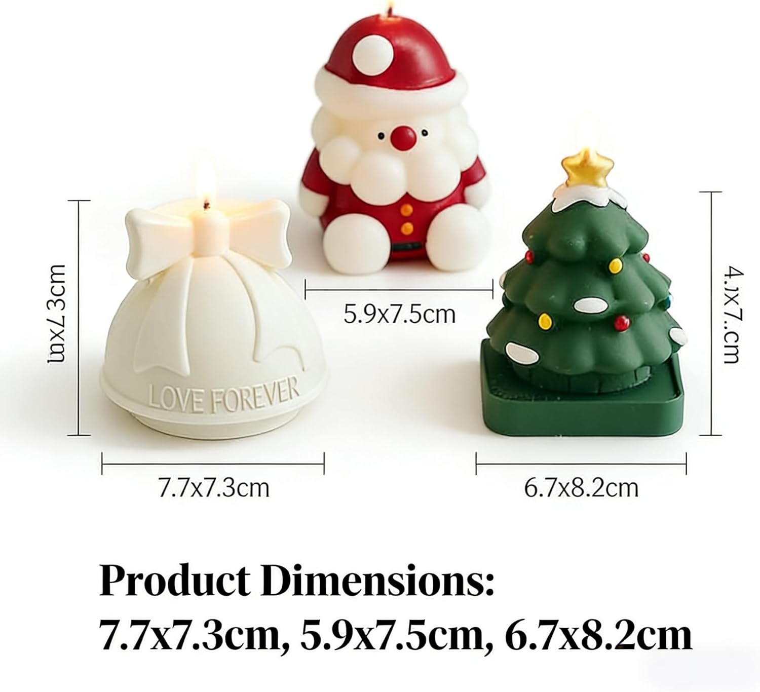 Christmas Candle Gift Set, 3 Piece Holiday Scented Candles, Santa Claus, Christmas Tree, Bell Designs, Decorative Festive Candles with Gift Box