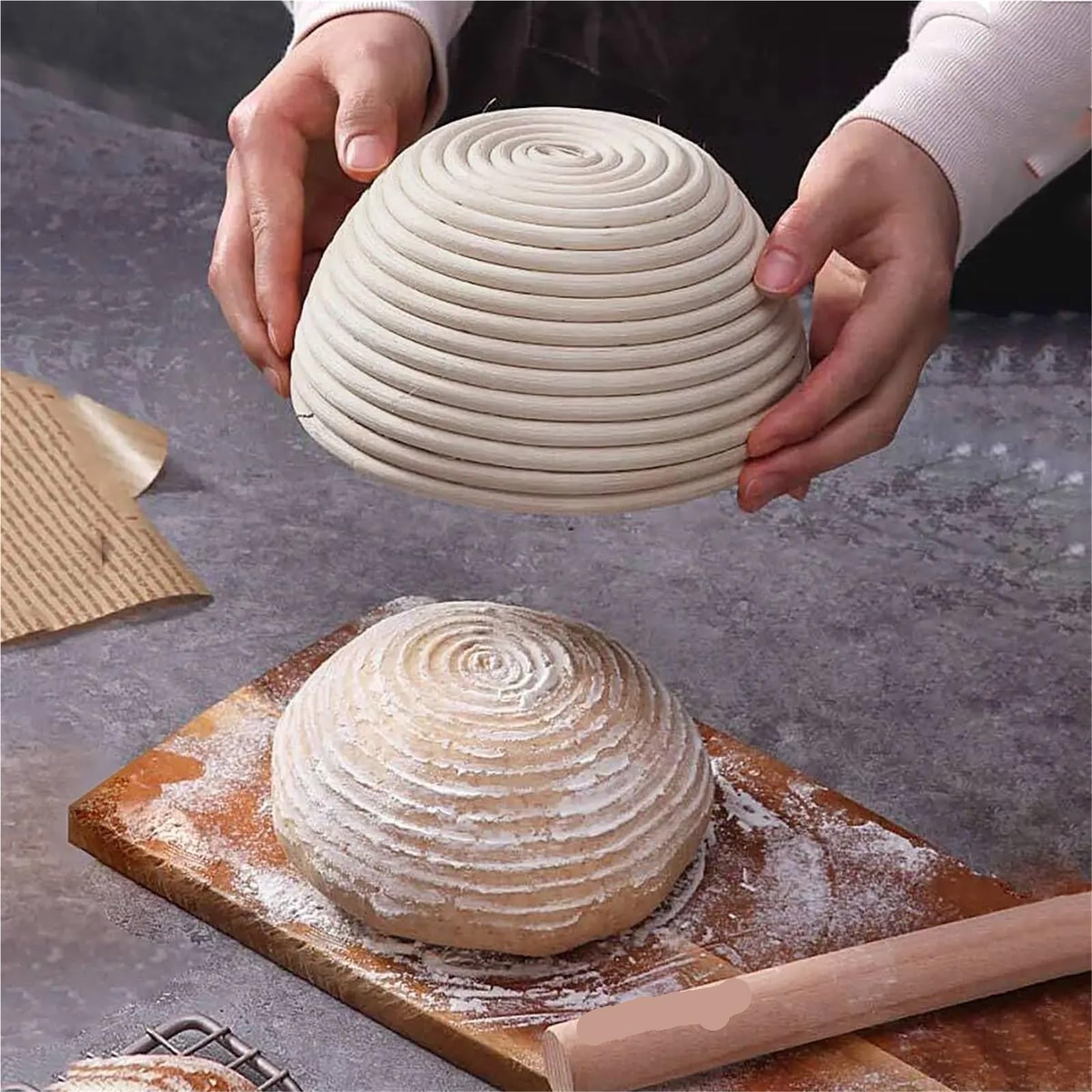 Cesta de fermentación masa, cestas a prueba pan, cesta mimbre Natural for panaderos caseros, 1 ud Para Hornear Pan