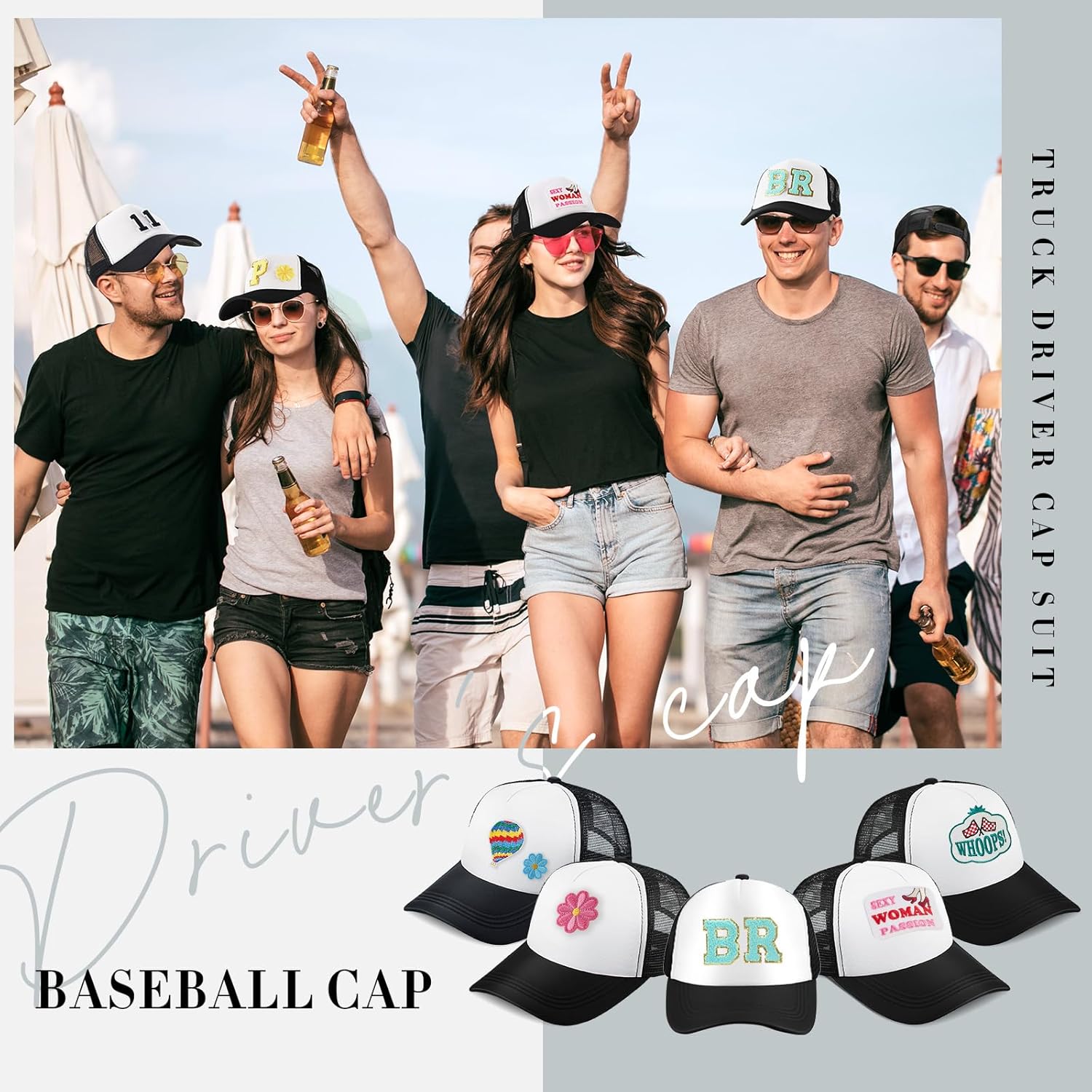 Hercicy 12 Pack DIY Trucker Hats Kit, Sublimation Blank Baseball Caps with 120 pcs Embroidered Patches DIY Craft for Party - Image 4