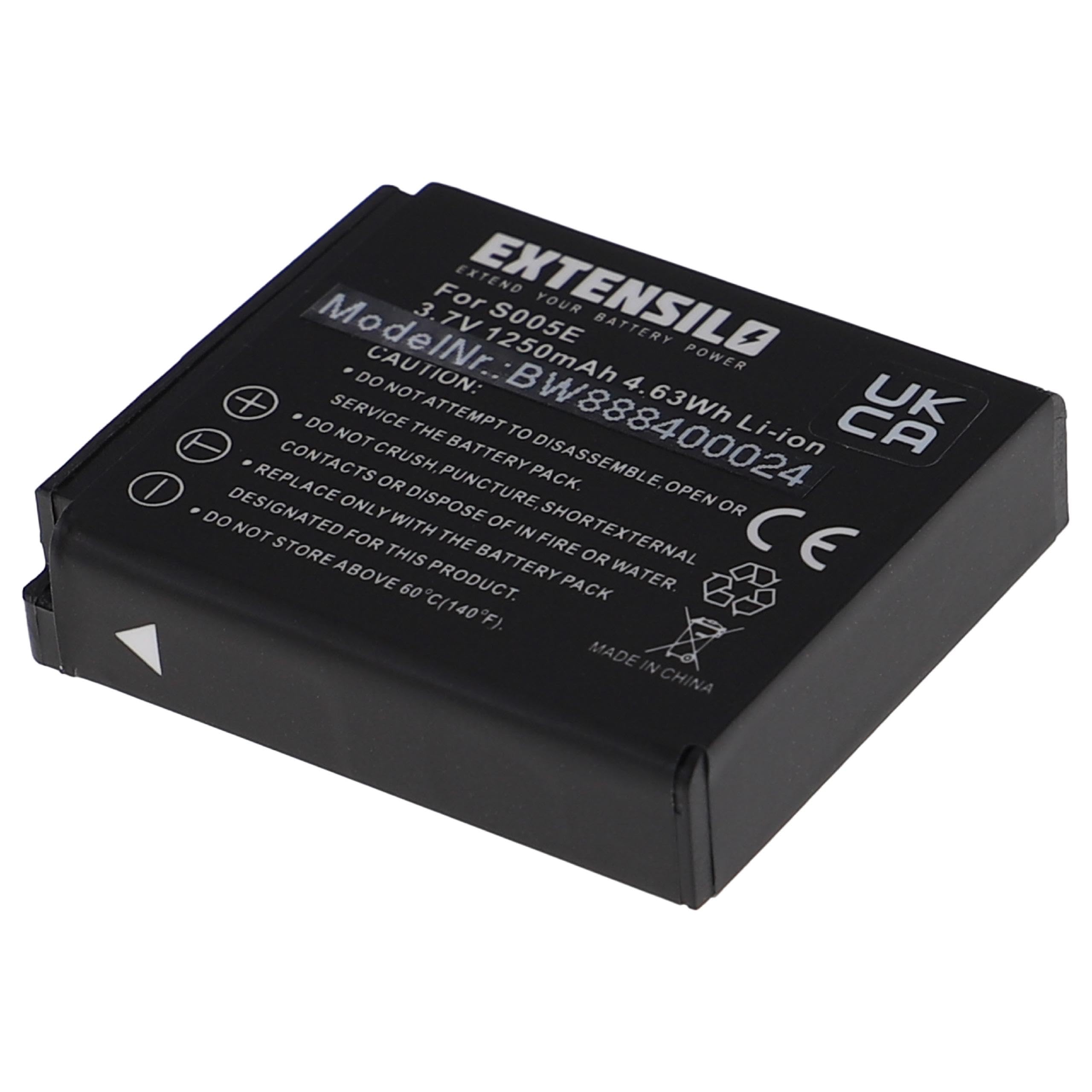 Batteria Sostitutiva EXTENSILO Per Panasonic DMW-BCC12, CGA-S005E, 1250mAh, 3.7V, Li-Ion