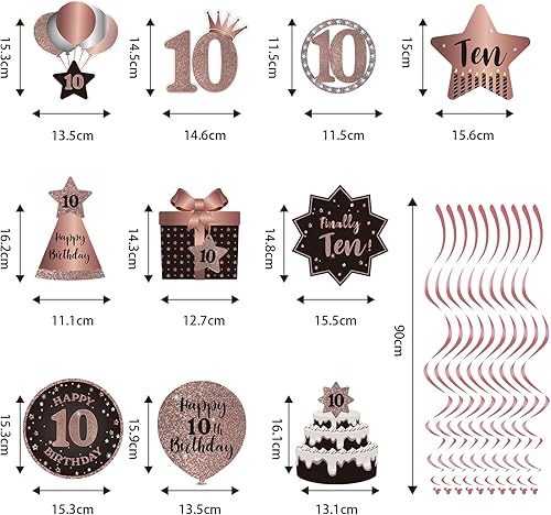 Miniatura 2 de Decoraciones colgantes de techo de remolinos de 10 años, 10 espirales colgantes de papel de aluminio con recortes para 10 años de edad, suministros