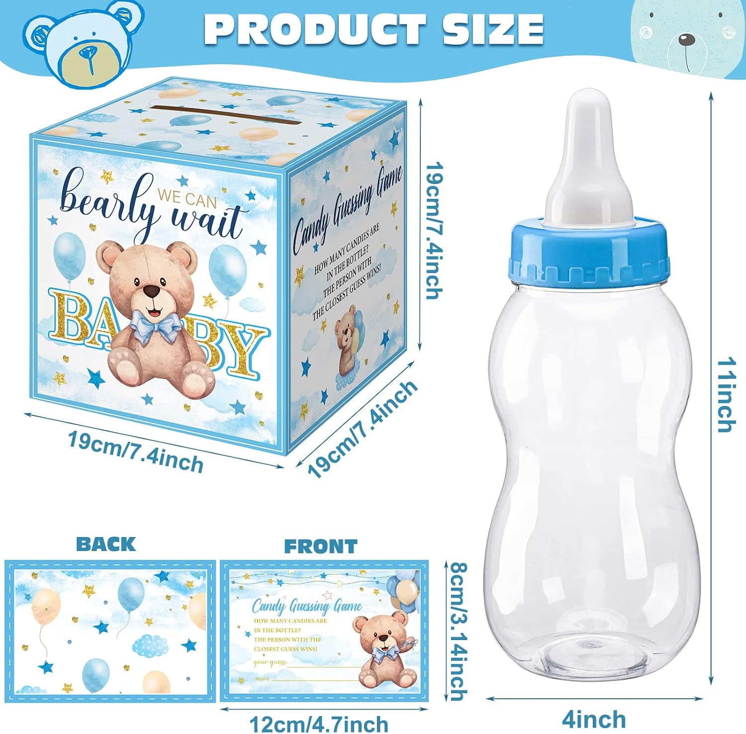 Glenmal 52 Pcs Bear Baby Shower Games Gift Sets with Large Baby Bottle image 4