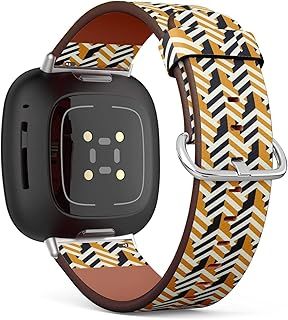 CJBROES Replacement Leather Watch Band, Compatible with Fitbit Versa 3 and Fitbit Sense of Wristband Bracelet Accessory - Isometric