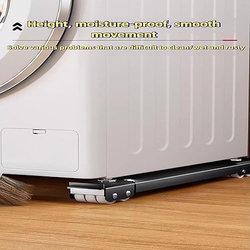 Miniatura 8 de BeNisin Carretilla ajustable para electrodomésticos con ruedas de 360, base de metal resistente de 2 piezas, soporte móvil para lavadora, secadora,