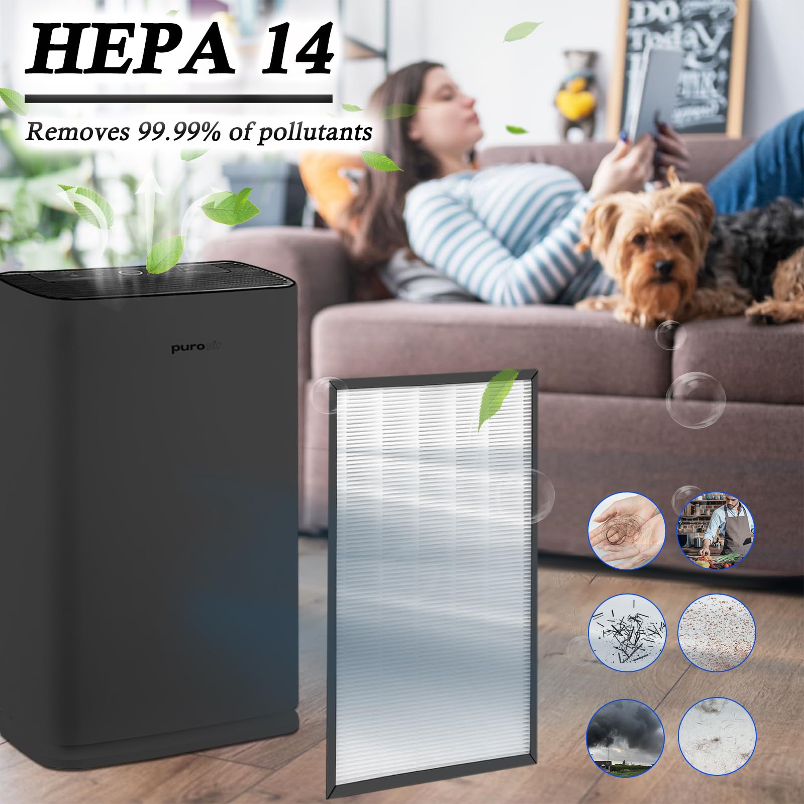 Ersatzfilter, kompatibel mit PuroAir 400 Luftreiniger | 2er-Pack Hepa H14 mit Aktivkohle für Tierschuppen, Rauch und Gerüche, Schlafzimmer.