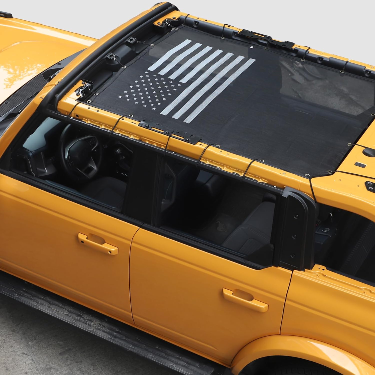 Linskip Overhead Protection Sun Shade Compatible with 2/4 Door Ford Bronco & Bronco Raptor 2025-2021, Freedom Screen Sunshade Bikini Top for Bronco Accessories(Black & White)