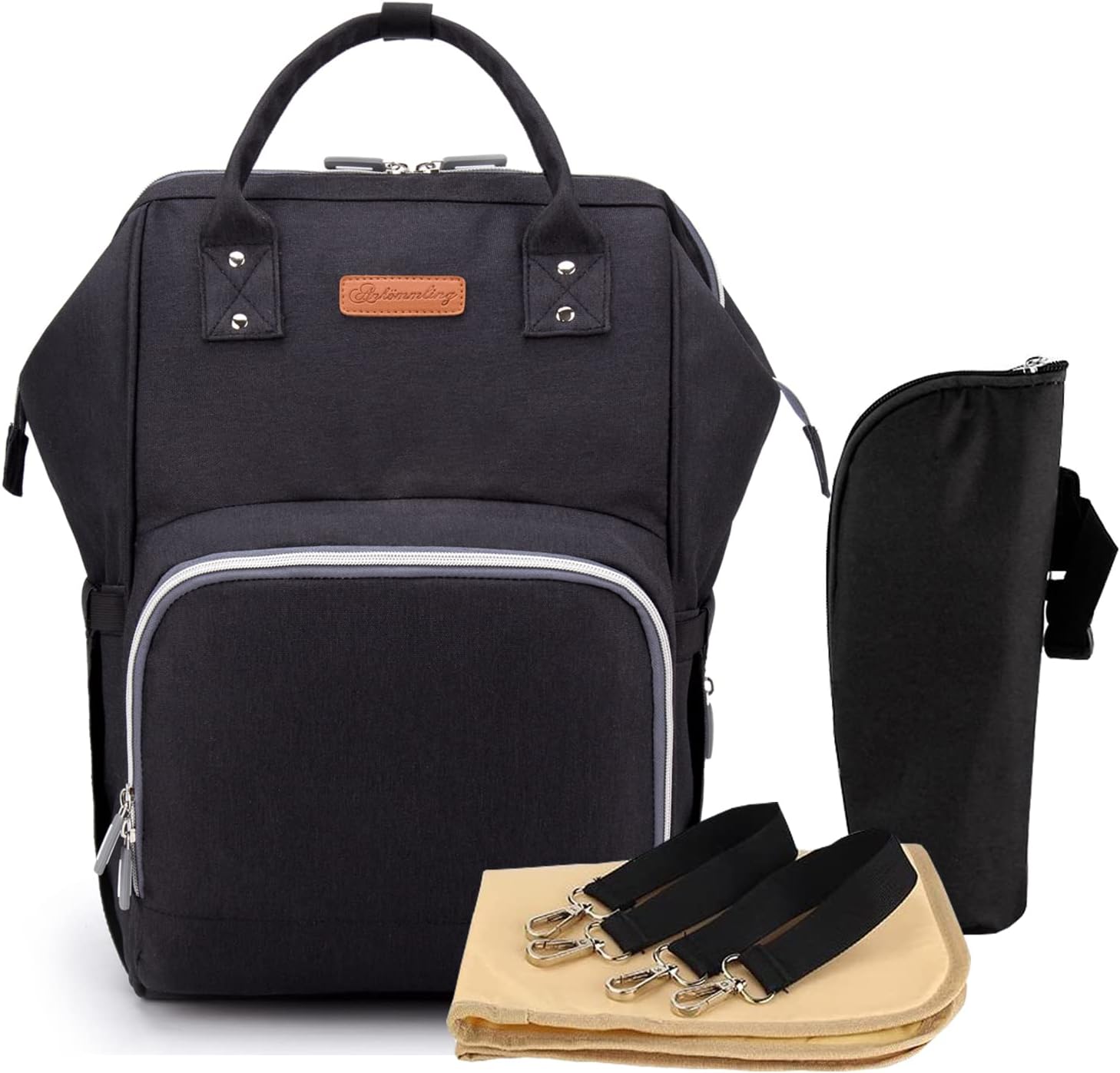 Nappy Bag Large Capacity Multi-Function Diaper Bag Waterproof Travel Backpack Nappy Tote Bags for Baby Care Stylish and Durable with 3 Insulated Pockets Changing Mat Stroller Strap