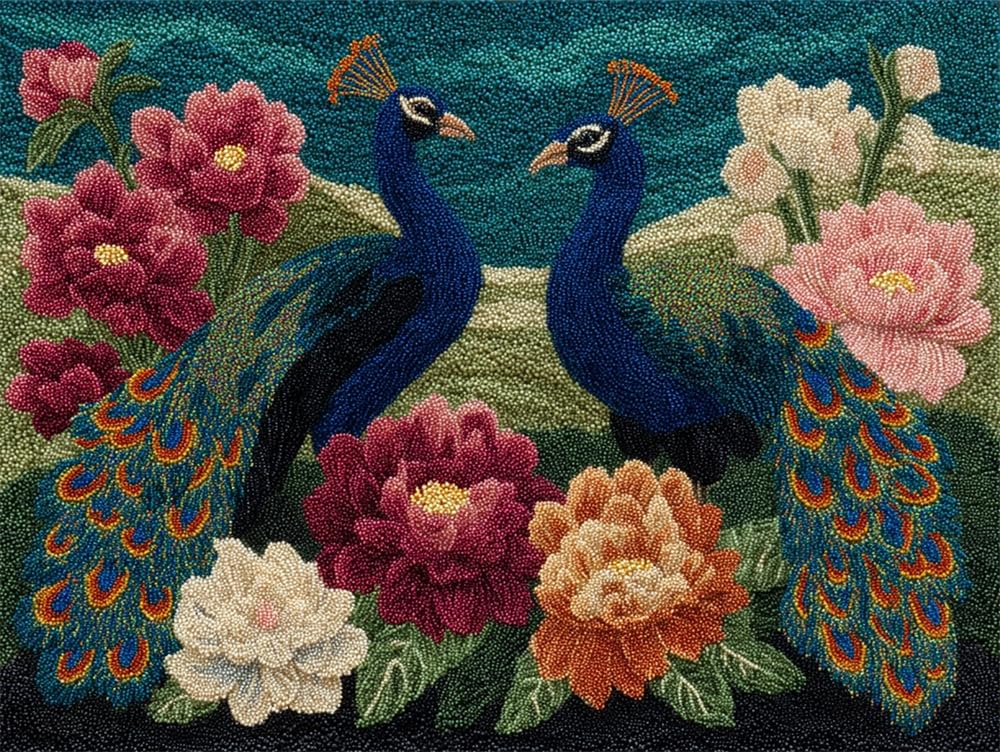 FWRTYCB Latch Hook Rug Kits, Flowers and Peacocks Pattern 20X15Inch