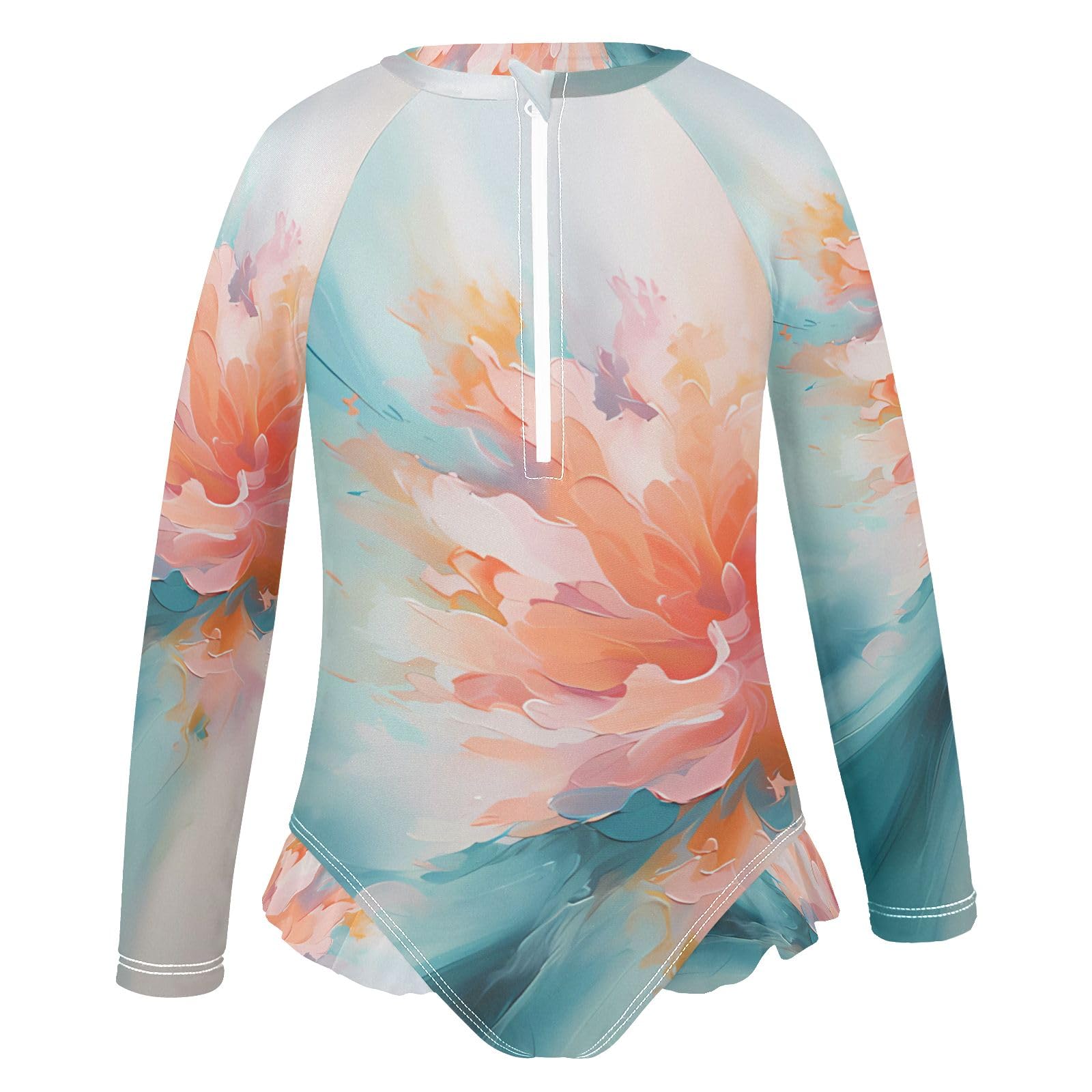 ALAZA Swimsuit for Girls Long Sleeve Rashguard Bathing Suit Abstract Flower 1 Quick Dry 4T