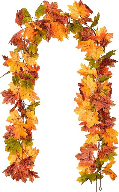 WYRFIN Artificial Autumn Maple Leaves Garland Autumn Decorations, Fall Hanging Plant for Home Garden Wall Doorway Backdrop Fireplace Decoration, Wedding Party Thanksgiving Decor