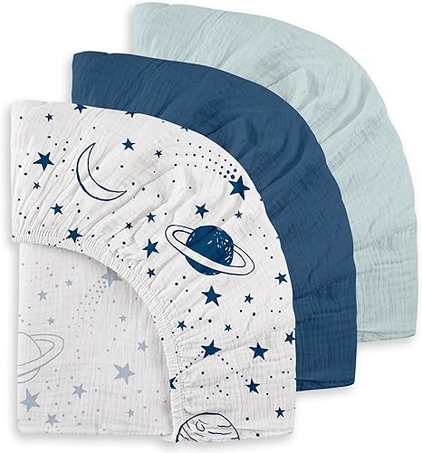 Miniatura 19 de Gllquen Baby Paquete de 3 sábanas de muselina para moisés, transpirable, elástica, acogedora, de algodón, para bebé, niño y niña, apta para sábanas