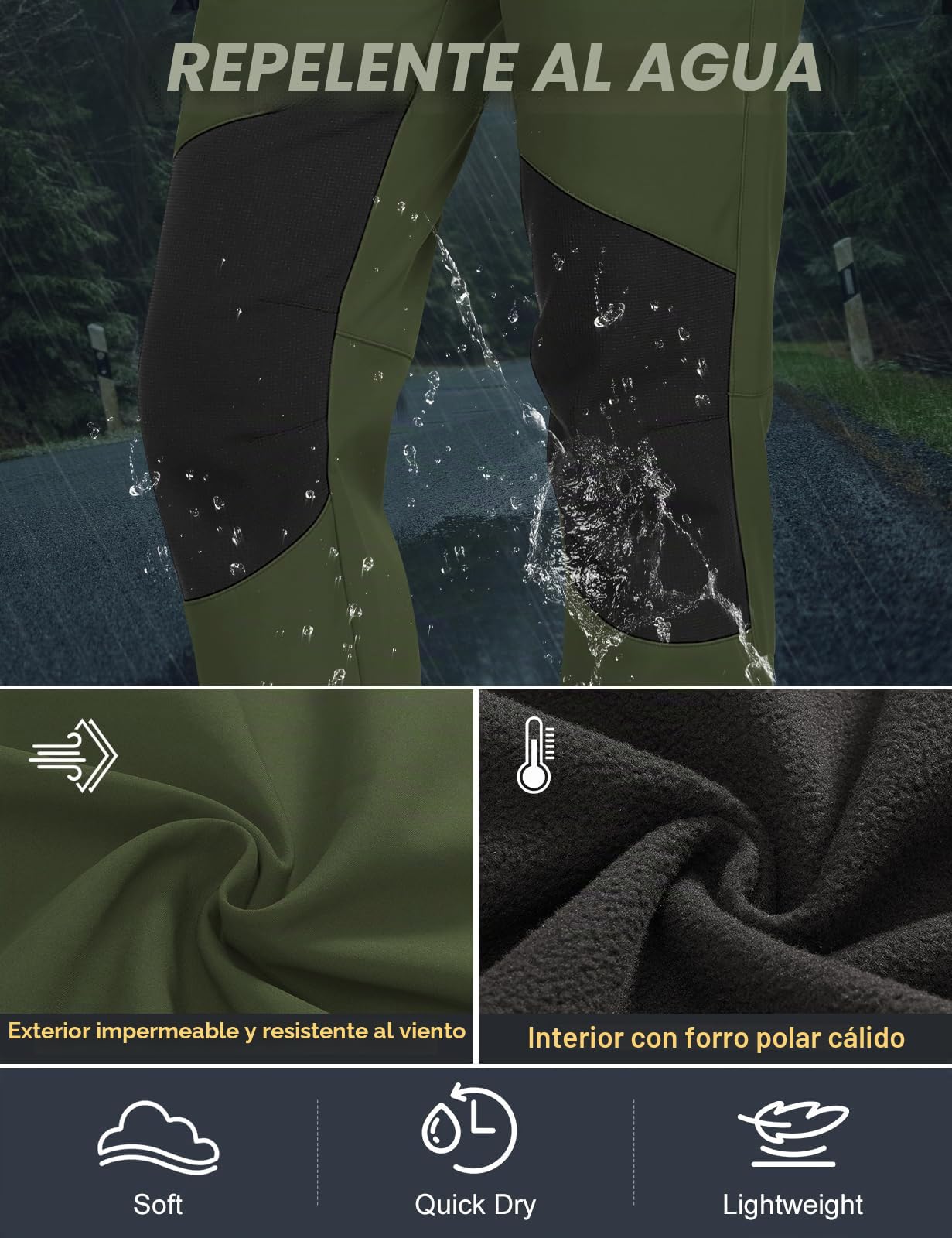 Pantalones Trekking Mujer Invierno Impermeables Pantalones Termicos Cintura Elástica con Forro Polar Softshell Pantalones Montaña Esqui Senderismo Trabajo
