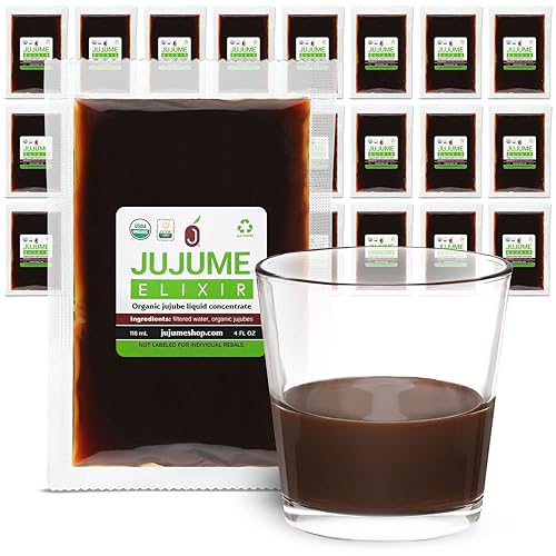 Producto orgánico de azufaifa pura cultivada por USDA  Elixir JUJUME  Concentrado líquido de té de hierbas de azufaifa  Sin azúcar añadido color o