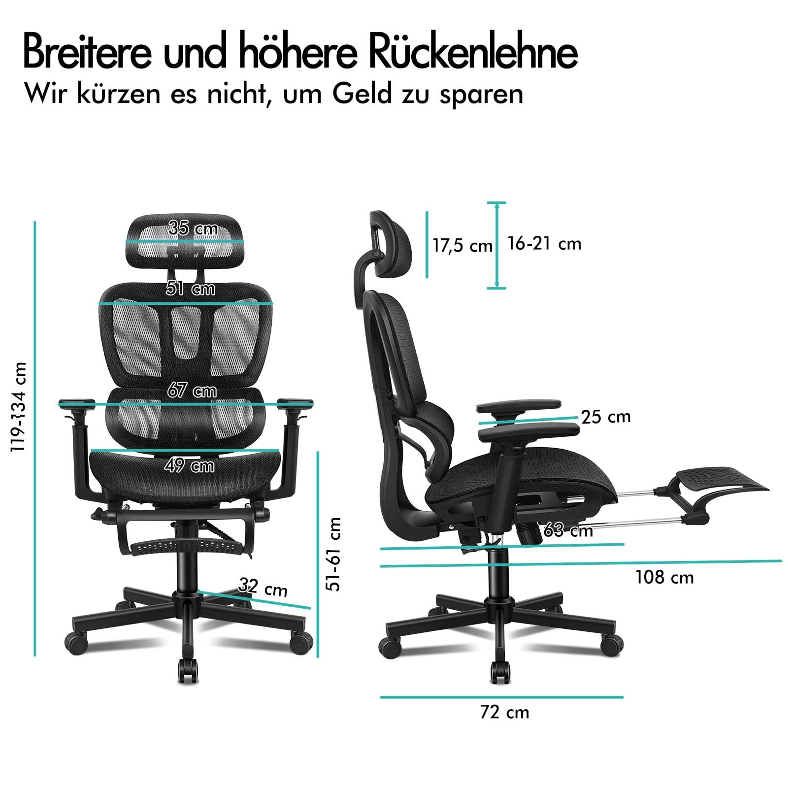 ALFORDSON Bürostuhl Mesh Chefsessel Ergonomischer Schreibtischstuhl, verstellbare Kopfstütze Höhenverstellung, hoher Rückenlehne Netzstuhl Verstellbarer Armlehne,Besprechungsstuhl, bis 180 kg,Schwarz