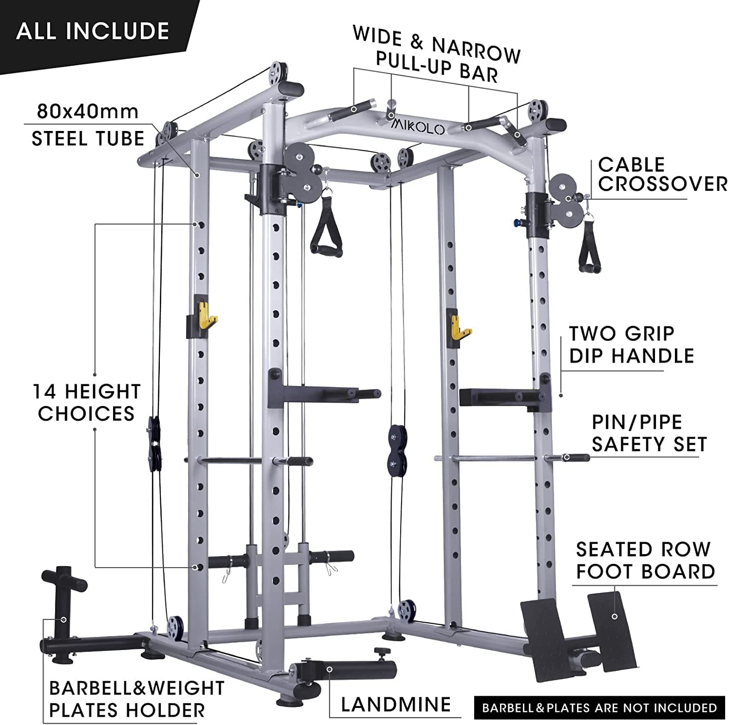 Mikolo MultiFunction Power Cage, 1200 lbs Commercial Weight Cage with