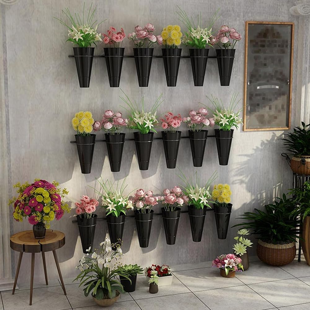 Generisch Wall-Mounted Flower Display Stand - 150cm Decorative Plant Holder Rack for Indoor/Outdoor Use, Black Plastic Pot Holder for Fresh Flowers, Space-Saving Vertical Garden Solution
