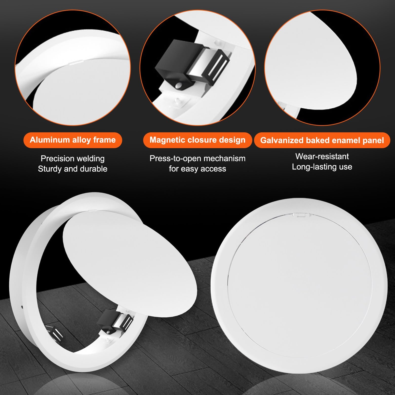 Pannello di accesso rotondo per soffitto e parete, in metallo bianco, pannello di accesso per cartongesso, in lega di alluminio, premere per aprire il portello di ispezione idraulica (15 cm) e facile