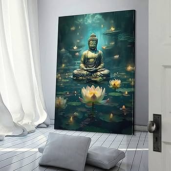 Amazon.co.jp: 絵画 蓮池に浮かぶ仏様インテリア 絵画 魅惑的な色彩の