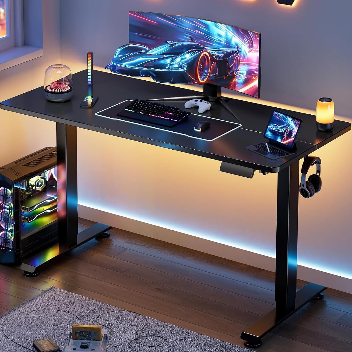 Veken 55 pulgadas, altura ajustable para sentarse, escritorio de madera, mesa de trabajo para computadora de oficina en casa, estación de trabajo de pie alta, escritorios elevadores para dormitorio, estudio de escritura para juegos, negro